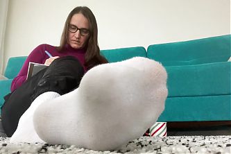 Woman ignore you in white socks and glasses