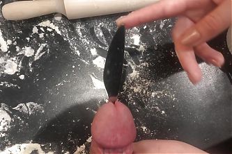 Cooking dick for dinner. Part 2-3. Kitchen table device in the urethra.